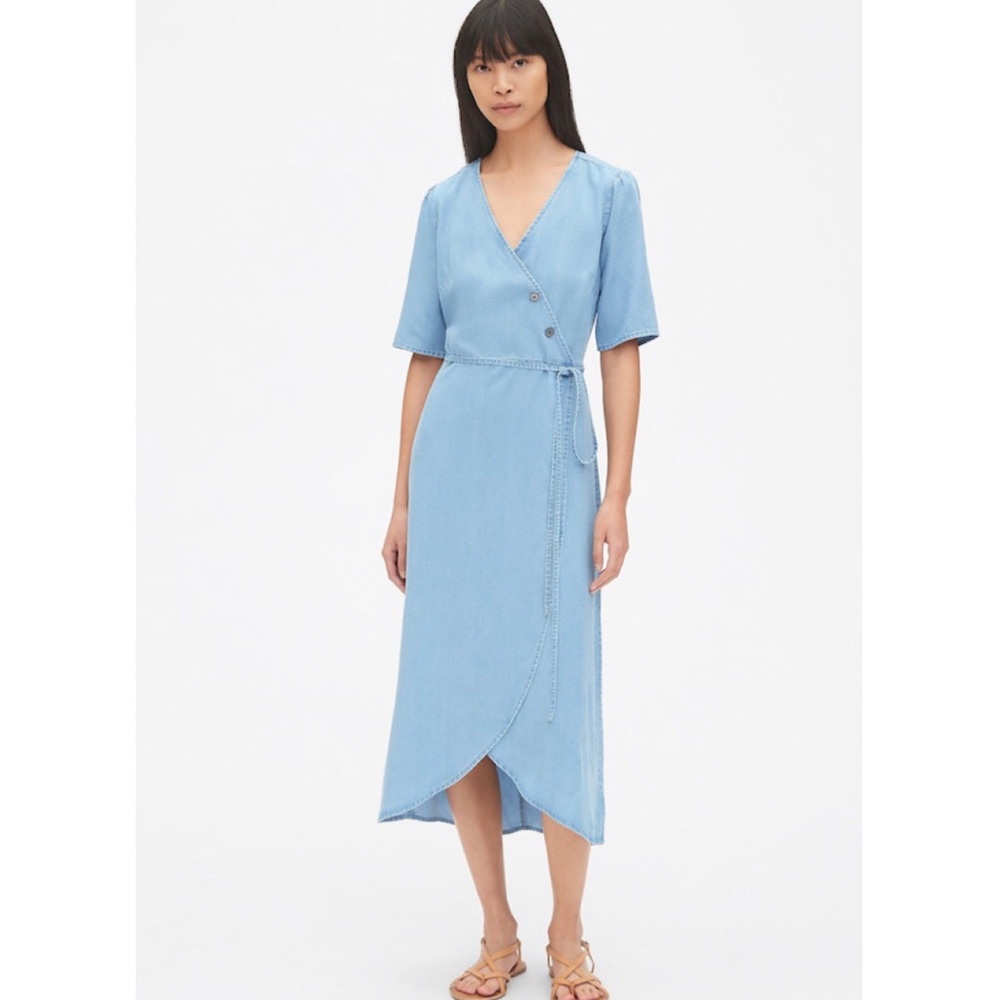 GAP Short Sleeve Midi Wrap Dress in TENCEL™
